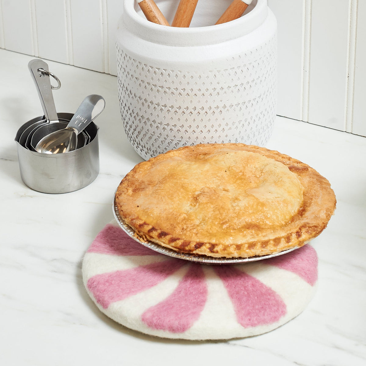 Wool Trivet - Candy Cane in Pink