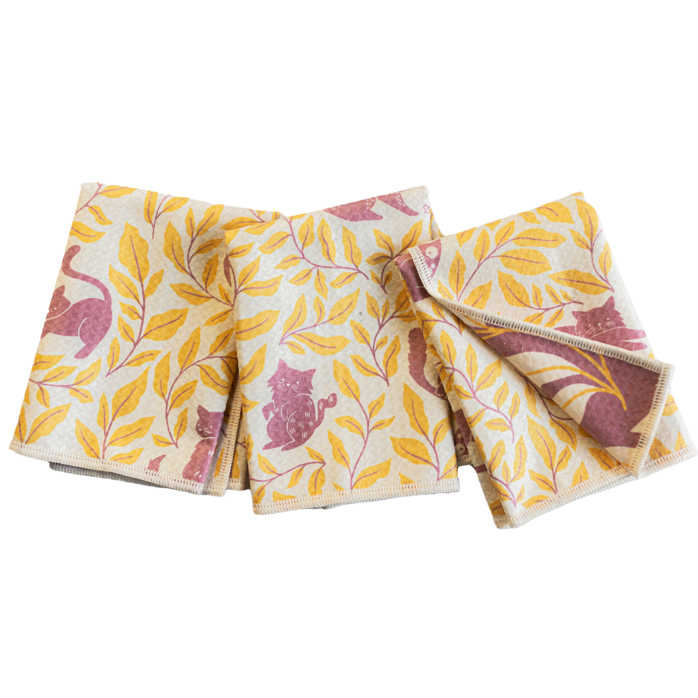 Mighty Mini Towel (Set of 3) Reversible - Nuthatch Cat Club Egret