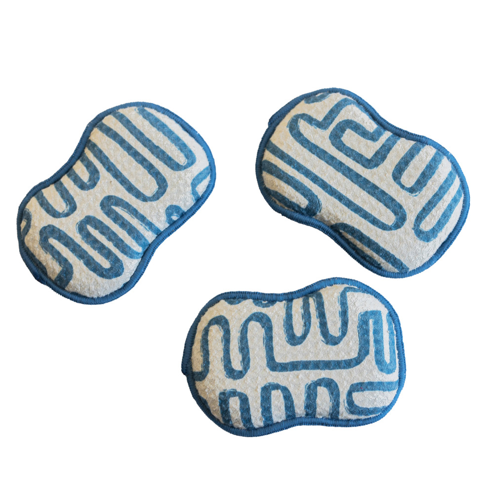 RE:usable Sponges (Set of 3) - Doodle Sponges & Scouring Pads Once Again Home Co. Blue