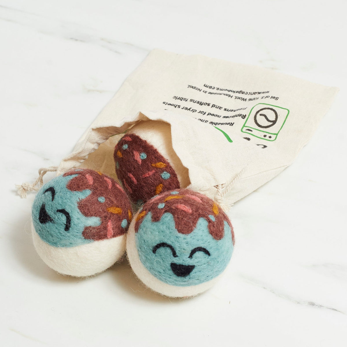 Laundry Wool Dryer Balls - Set of 3 Ice Cream