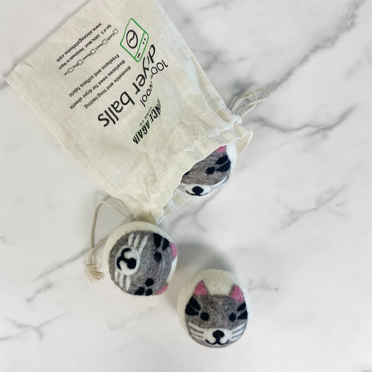 Wool Dryer Balls - Set of 3 Cat Once Again Home Co.