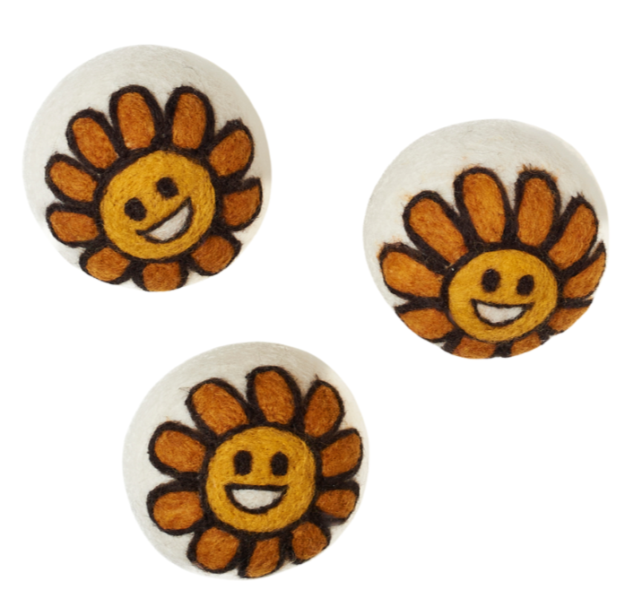 Laundry Wool Dryer Balls - Set of 3 Smiley Sunflower