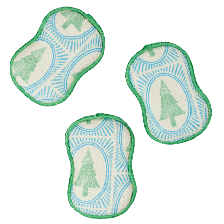 Three washable sponges with tree designs