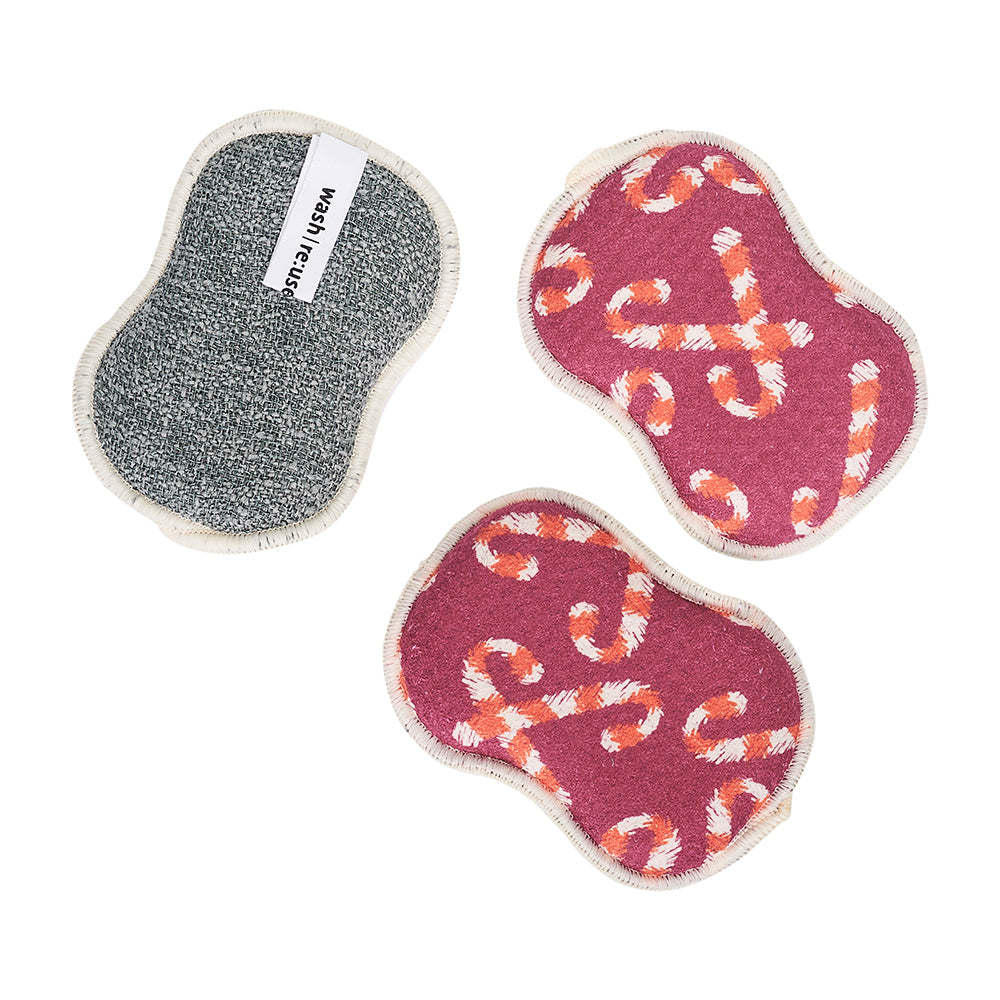RE:usable Sponges (Set of 3) - ZW Candy Cane Sponges & Scouring Pads Once Again Home Co. Red