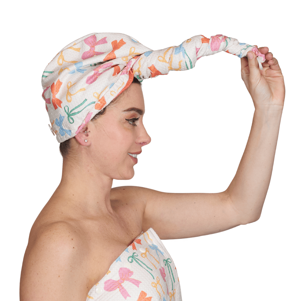 Hair Towel Wrap Double Sided - Mable Tan Ribbons - Once Again Home Co.