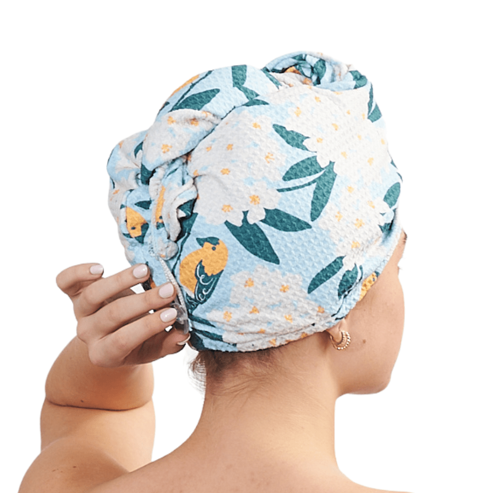 Hair Towel Wrap Double Sided - Nuthatch Birdsong - Once Again Home Co.