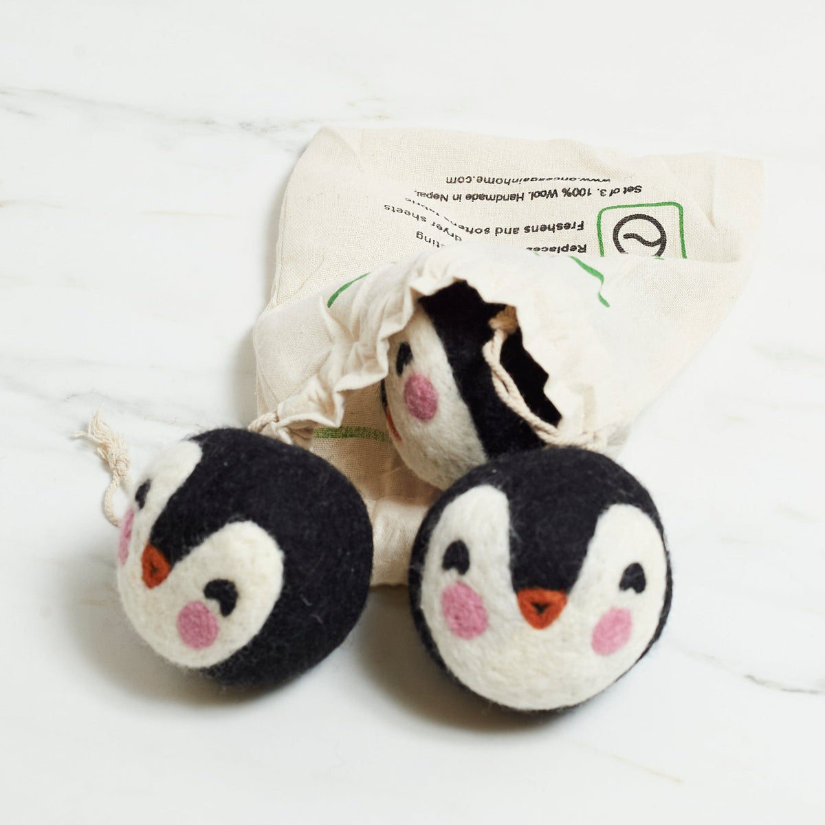 Laundry Wool Dryer Balls - Set of 3 Penguin - Once Again Home Co.