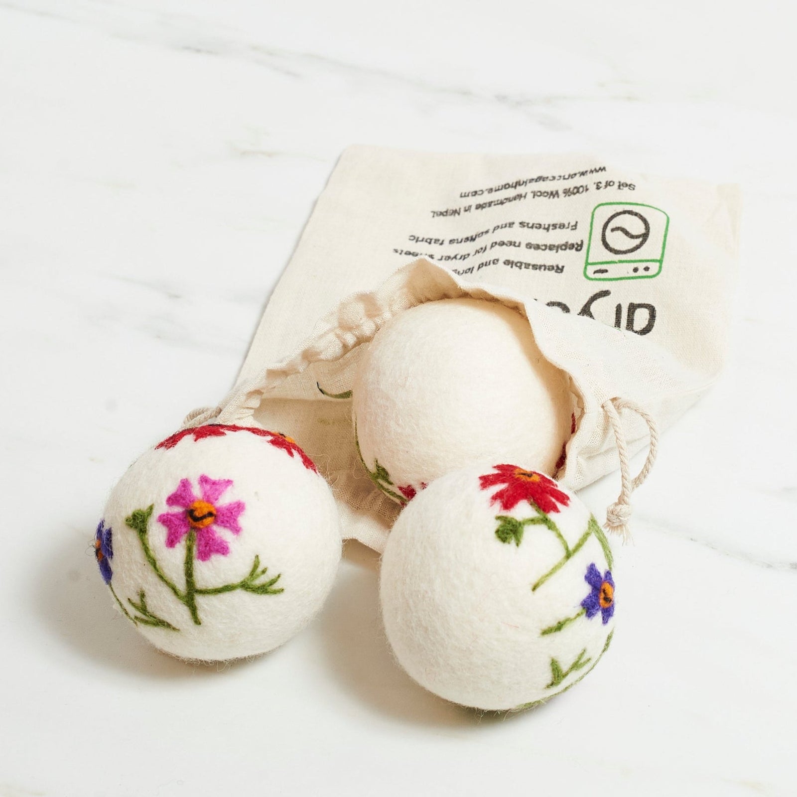 Laundry Wool Dryer Balls - Set of 3 Wildflower - Once Again Home Co.