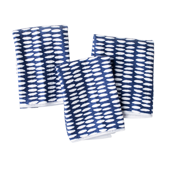 Once Again Home Co. RE:usable Sponges, Beans Pattern, Set of 3, Navy Blue