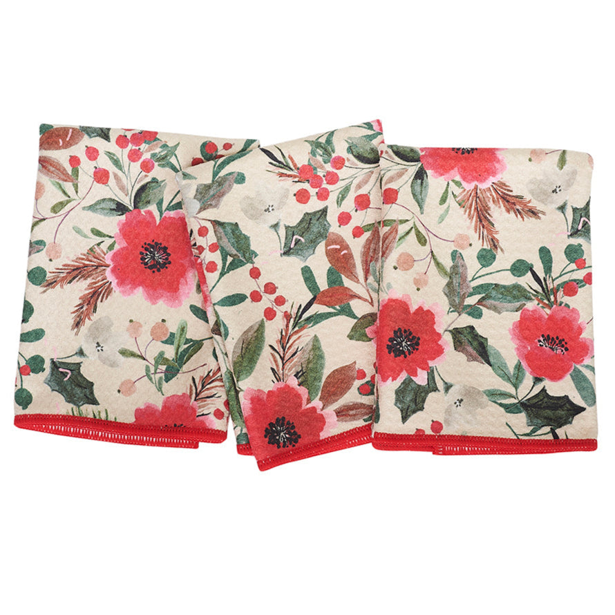 Mighty Mini Towel (Set of 3) - Holiday Flora Kitchen Towels Once Again Home Co. Cream  