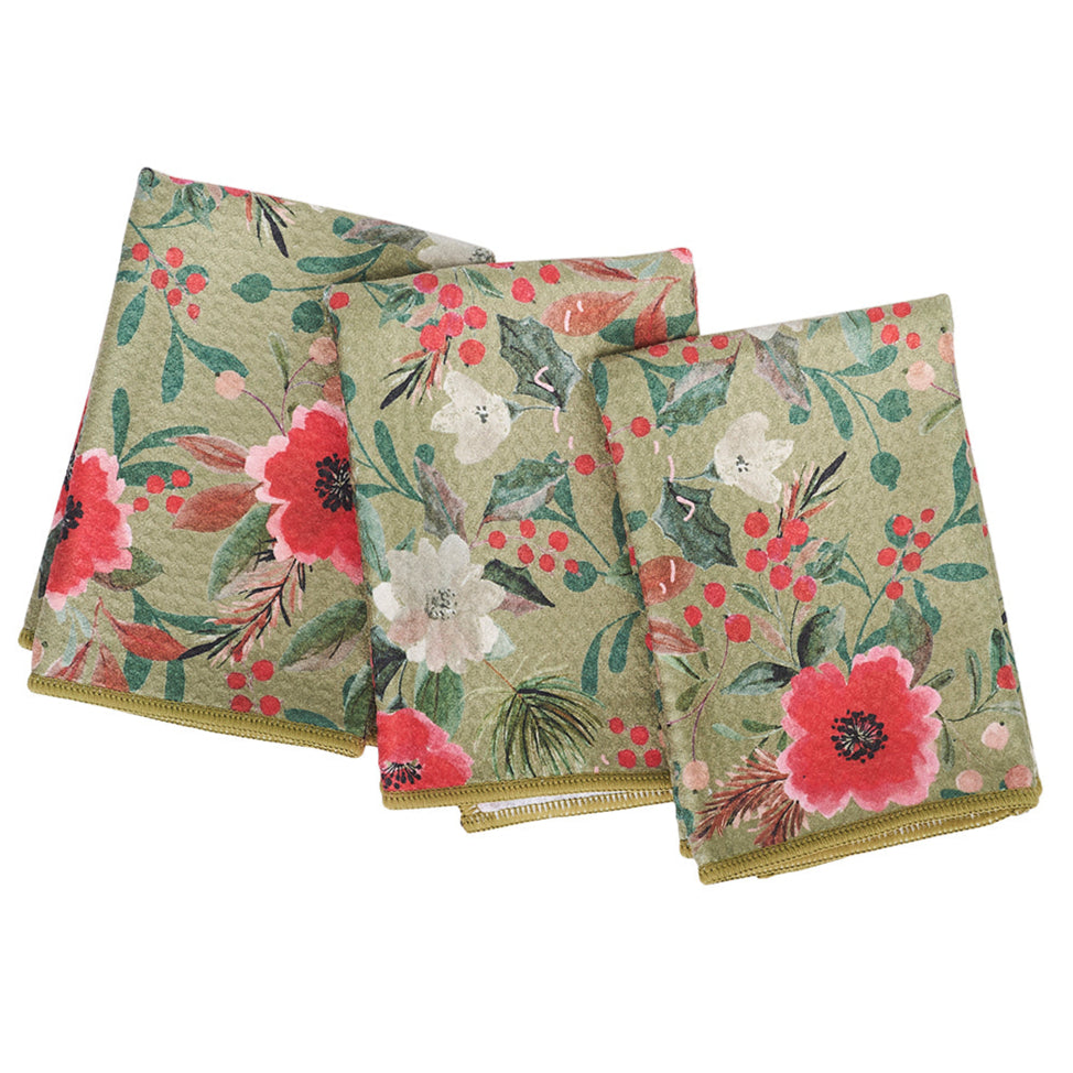 Mighty Mini Towel (Set of 3) - Holiday Flora Kitchen Towels Once Again Home Co. Cream  