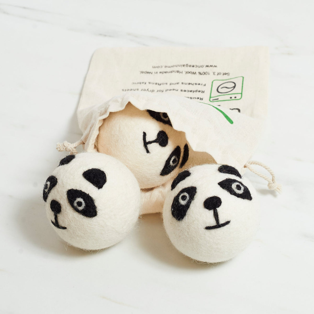 Laundry Wool Dryer Balls - Set of 3 Panda