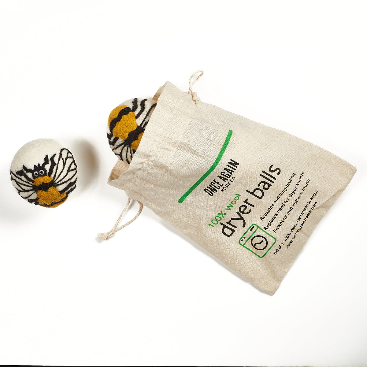 Laundry Wool Dryer Balls - Set of 3 Bumblebee