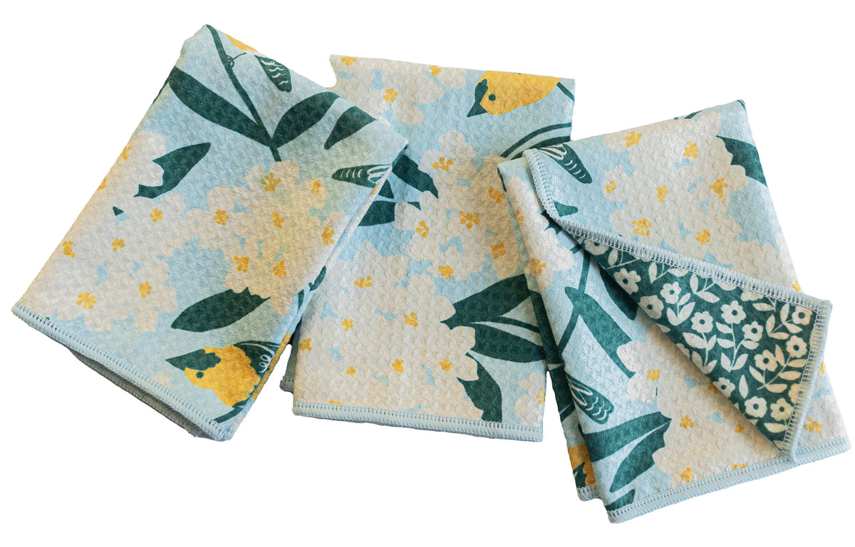 Mighty Mini Towel (Set of 3) - Nuthatch Birdsong kitchen towels Once Again Home Co. Light Blue  