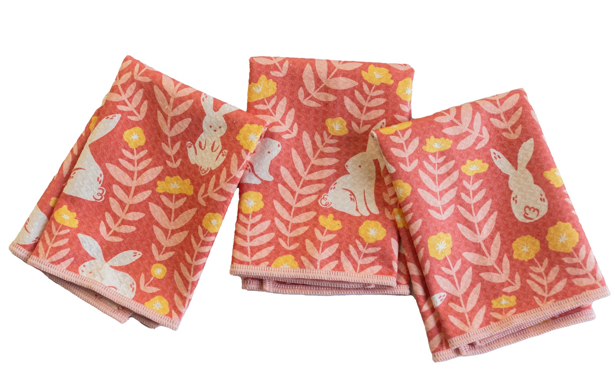 Mighty Mini Towel (Set of 3) Reversible - Nuthatch Bunny Meadows kitchen towels Once Again Home Co. Deep Coral  