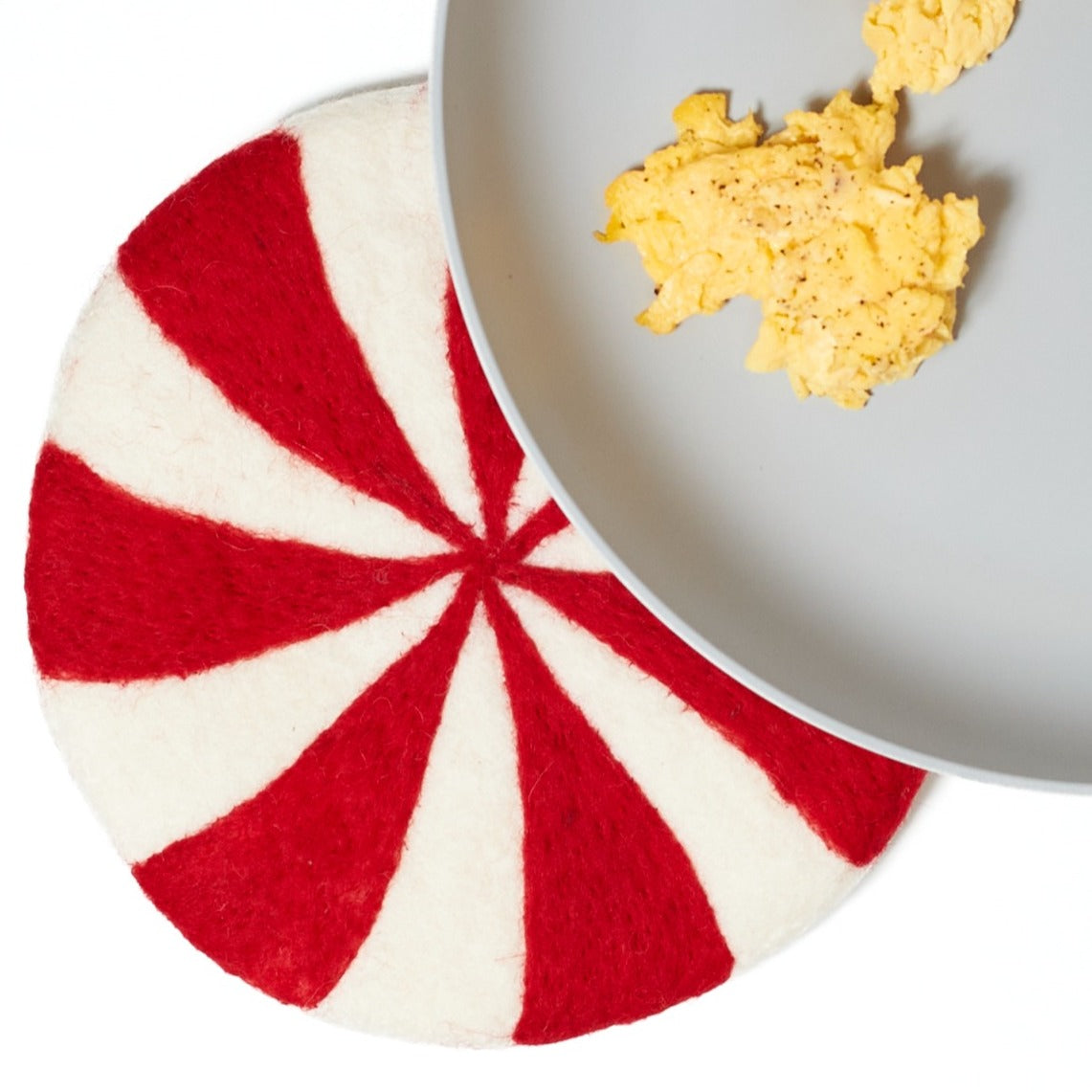 Wool Trivet - Candy Cane in Red