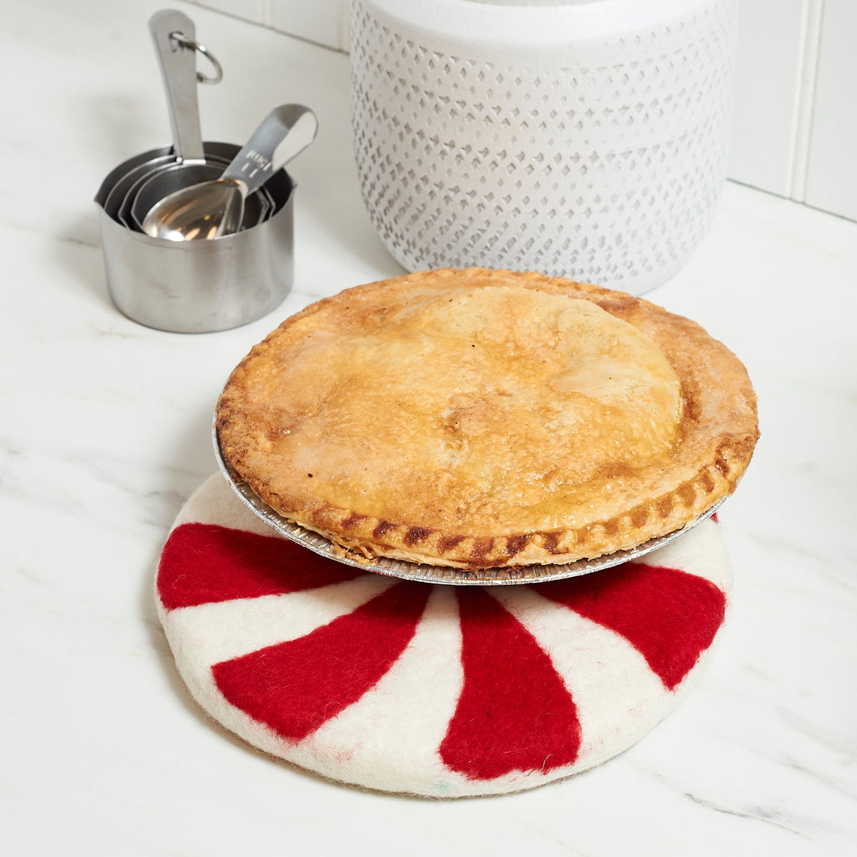 Wool Trivet - Candy Cane in Red