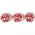 Three pink and white candy cane patterned dryer balls on a white background
