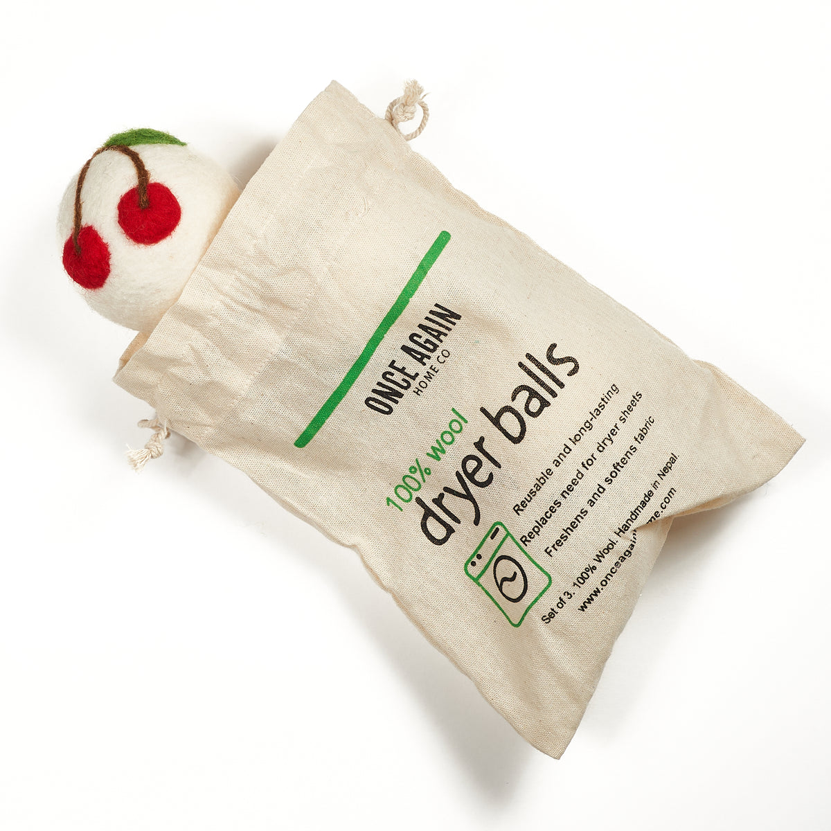 Laundry Wool Dryer Balls - Set of 3 ME Cherry