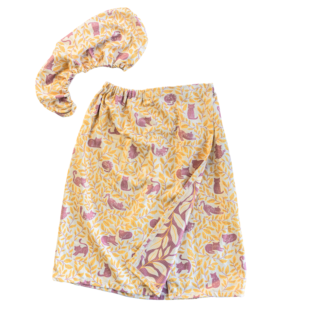 Bath Wrap Double Sided - Nuthatch Cat Club (L/XL) Hair Care Wraps Once Again Home Co.   