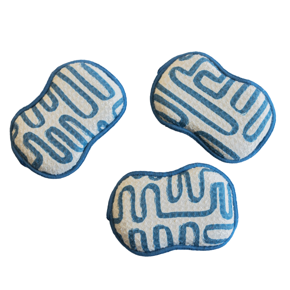 RE:usable Sponges (Set of 3) - Doodle Sponges &amp; Scouring Pads Once Again Home Co. Blue  