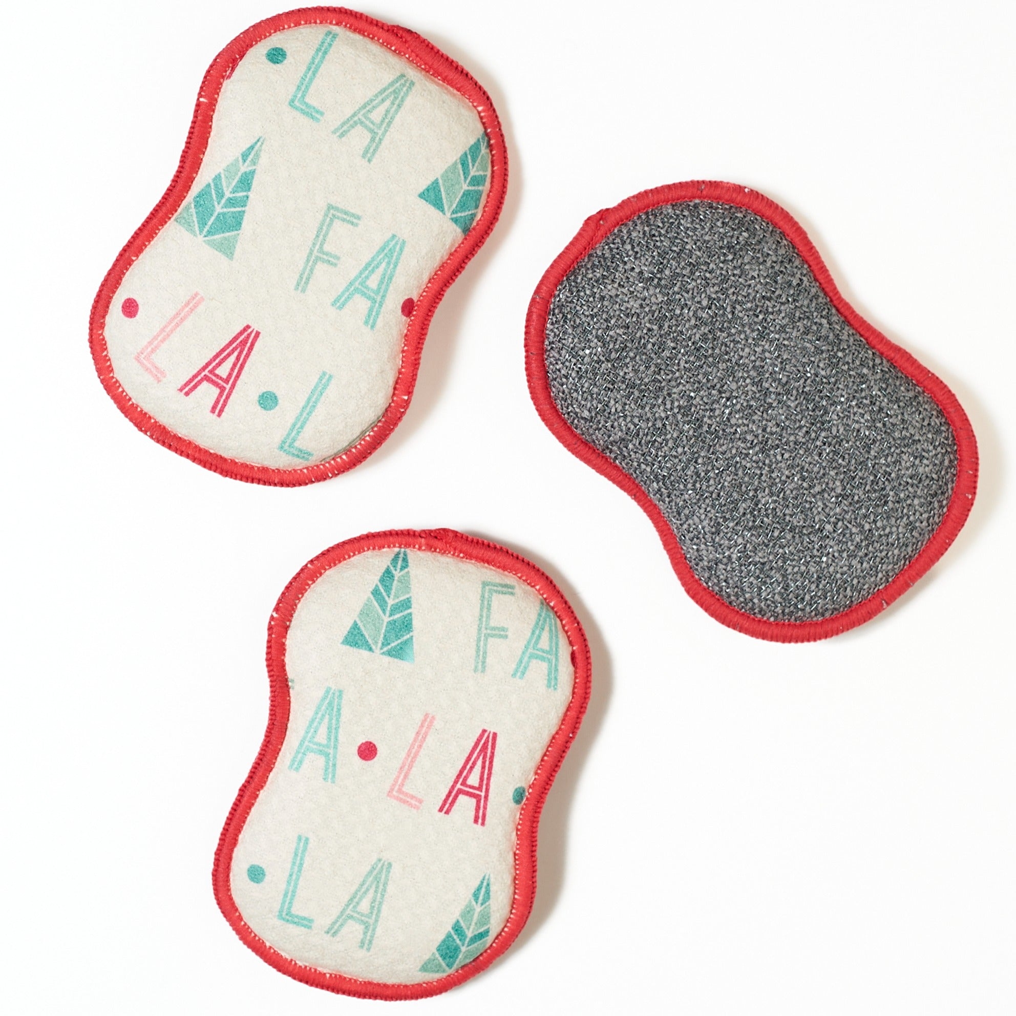 Three washable sponges with Falalala text on a white background