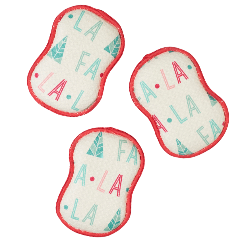 Three washable sponges with Falalala text on a white background
