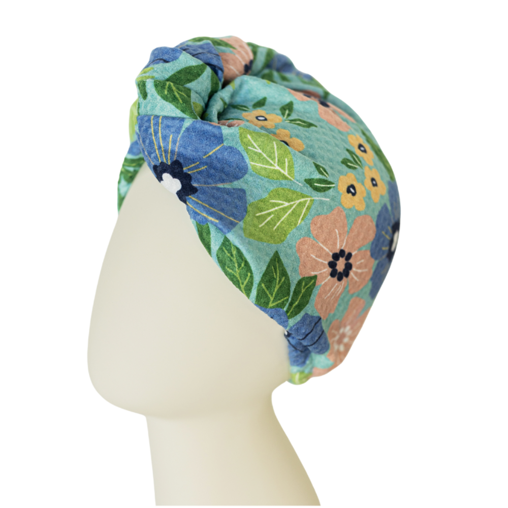 Hair Towel Wrap - Garden in Turquoise Hair Care Wraps Once Again Home Co. Turquoise  