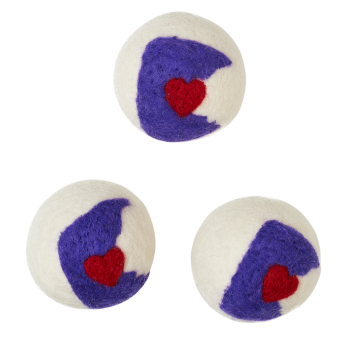 Three felted dryer balls with Minnesota state on them