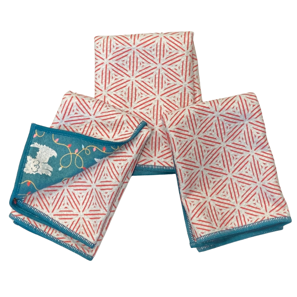 Mighty Mini Towel (Set of 3) Reversible - Nuthatch Deck the Paws kitchen towels Once Again Home Co. Teal  