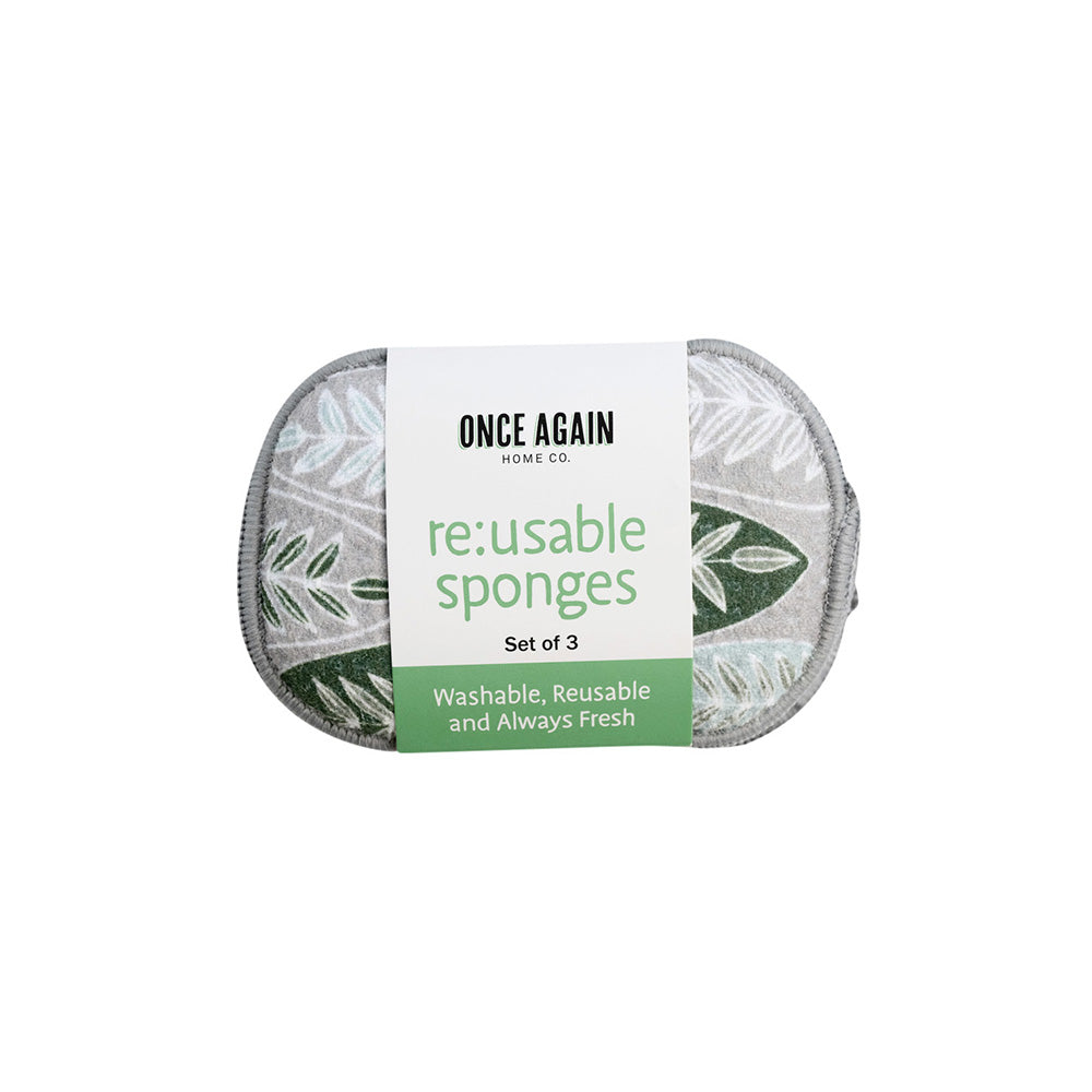 RE:usable Sponges (Set of 3) - Pressed Leaf in Grey