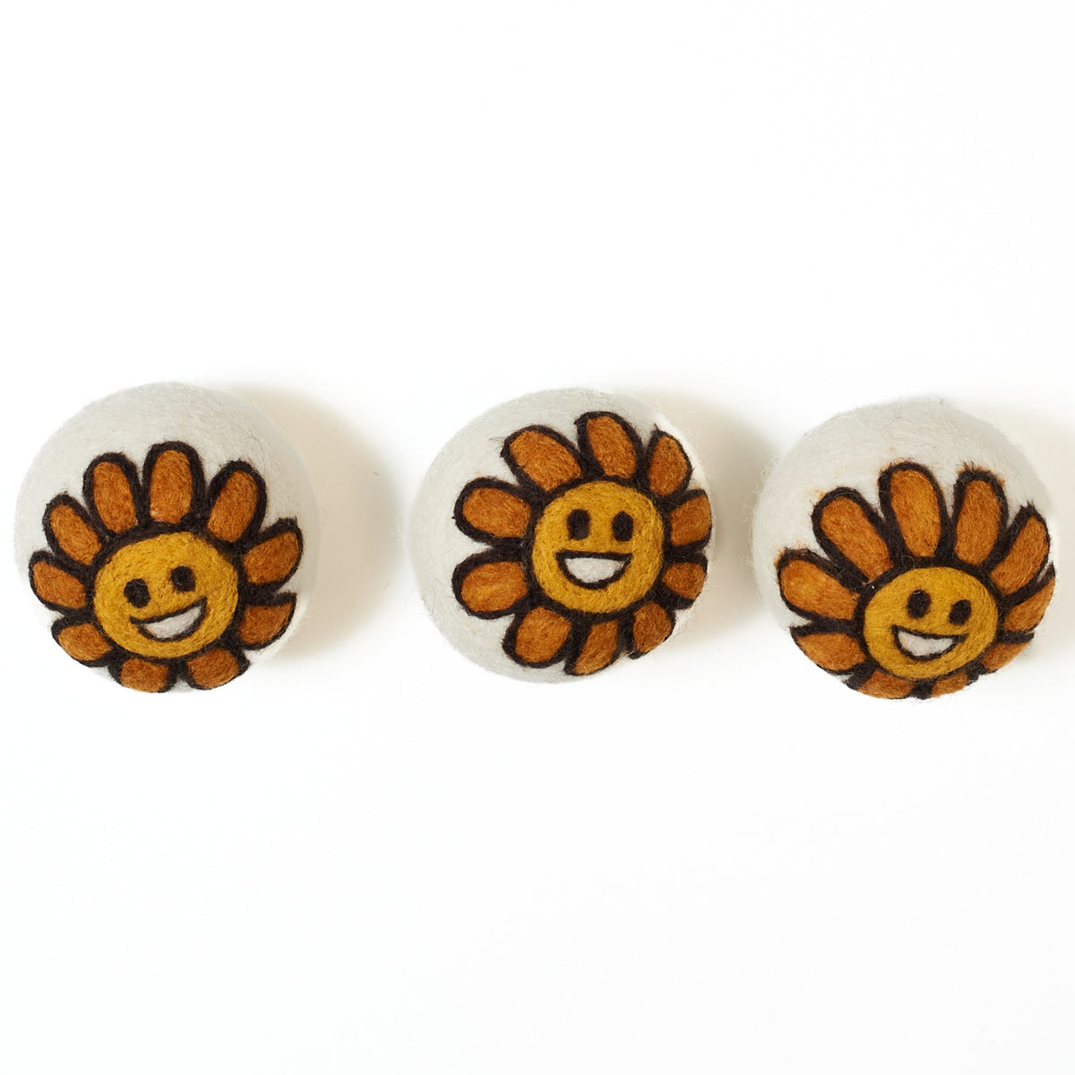Laundry Wool Dryer Balls - Set of 3 Smiley Sunflower