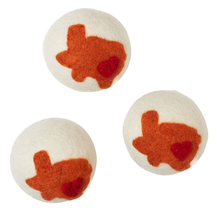 Three dryer balls with the state of Texas 