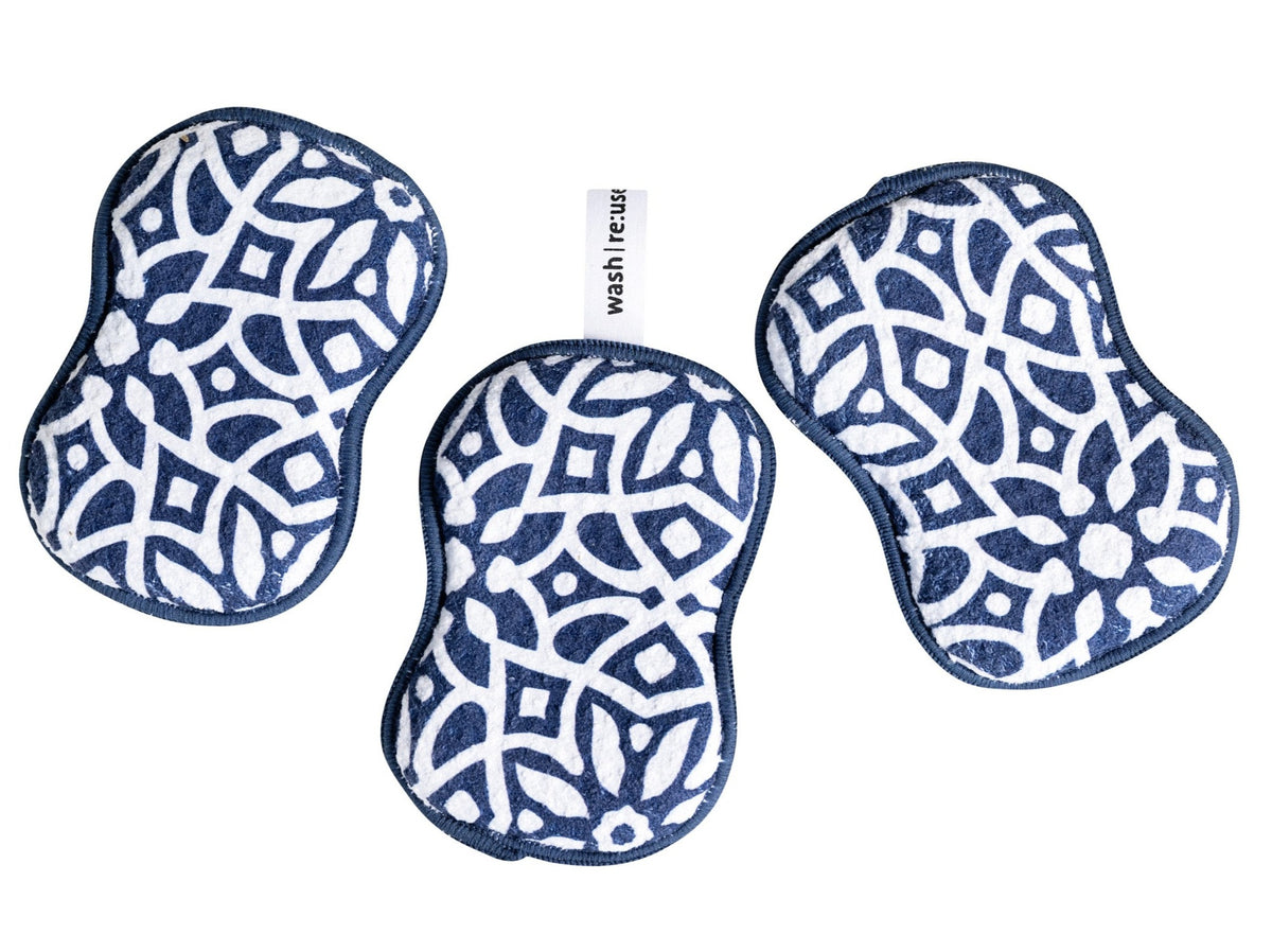 RE:usable Sponges (Set of 3) - Moroccan Tile Sponges &amp; Scouring Pads Once Again Home Co. Navy  