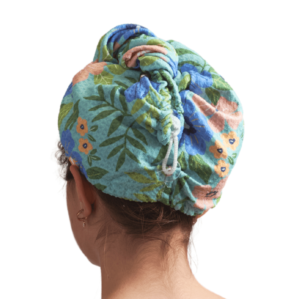 Hair Towel Wrap - Garden in Turquoise - Once Again Home Co.