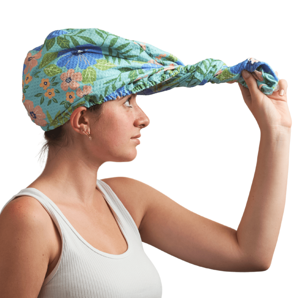 Hair Towel Wrap - Garden in Turquoise - Once Again Home Co.