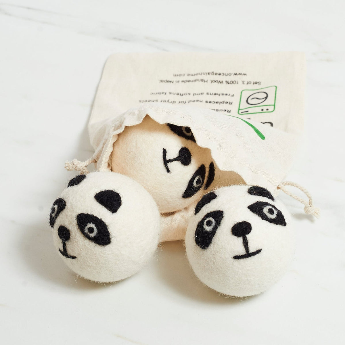 Laundry Wool Dryer Balls - Set of 3 Panda - Once Again Home Co.