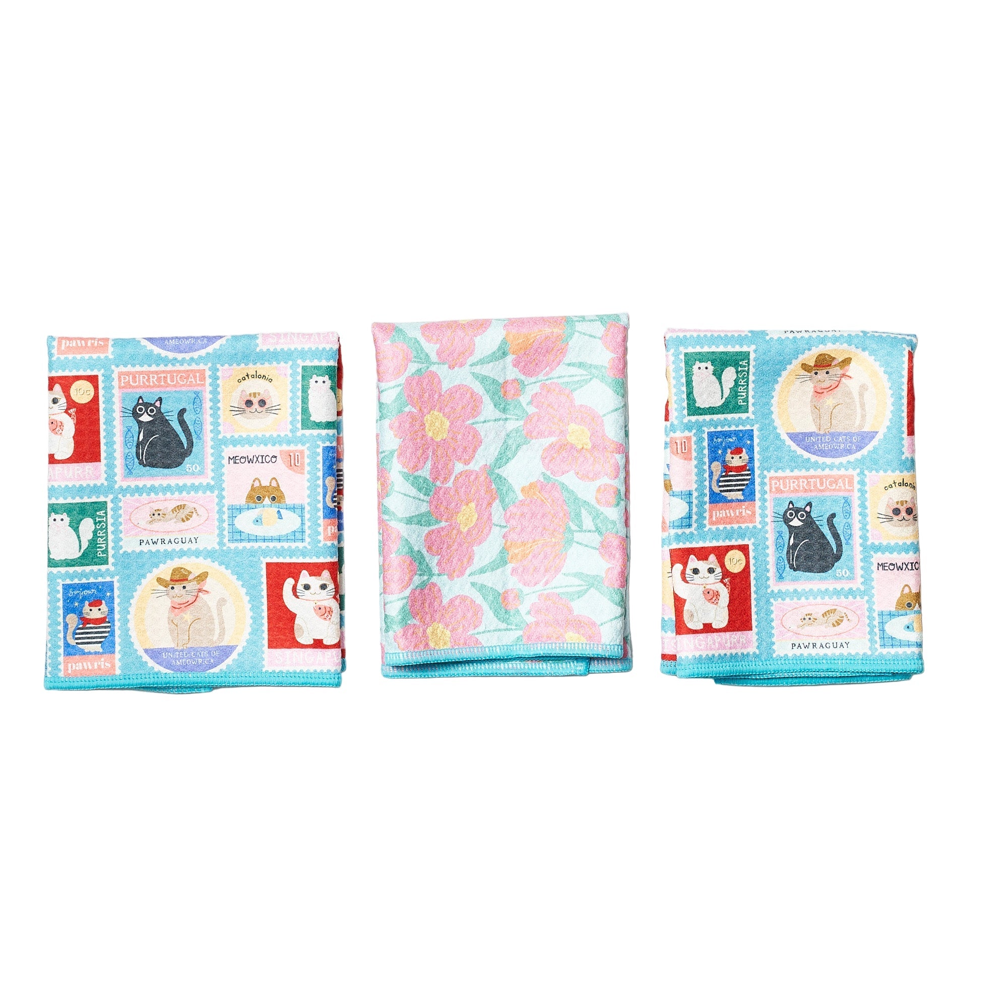 Mighty Mini Towel (Set of 3) Reversible - Mable Tan Cat Mail - Once Again Home Co.