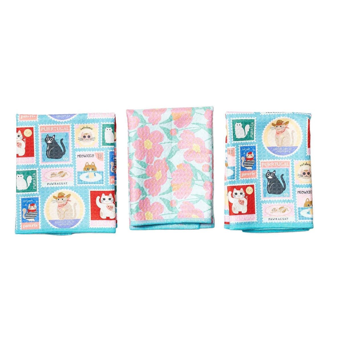 Mighty Mini Towel (Set of 3) Reversible - Mable Tan Cat Mail - Once Again Home Co.