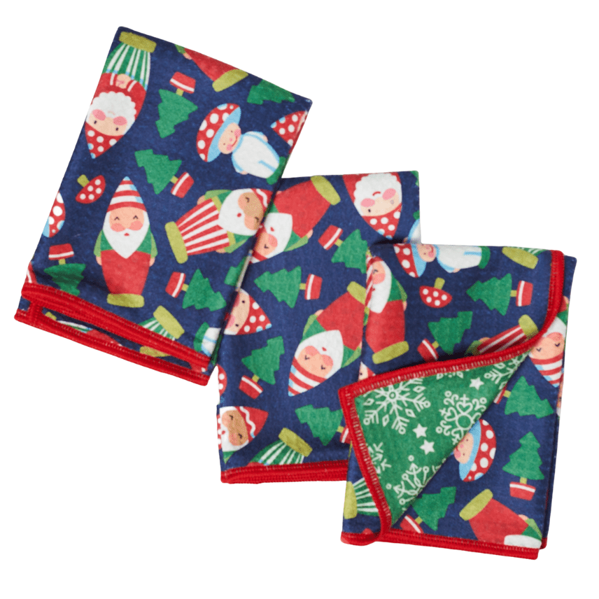 Mighty Mini Towel (Set of 3) Reversible - Mary Engelbreit Santa Gnome - Once Again Home Co.