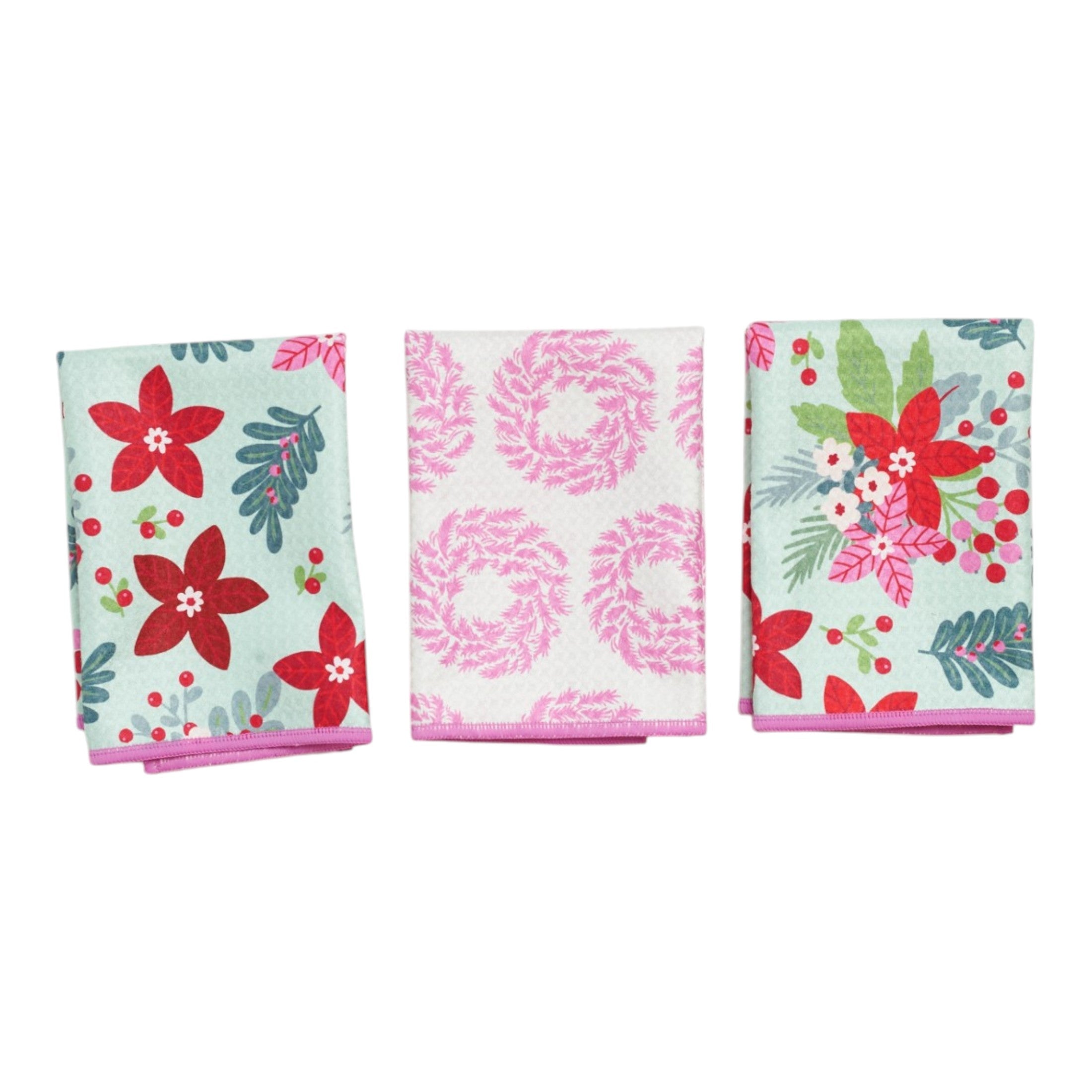 Mighty Mini Towel (Set of 3) Reversible - Signature Poinsettia Garden - Once Again Home Co.