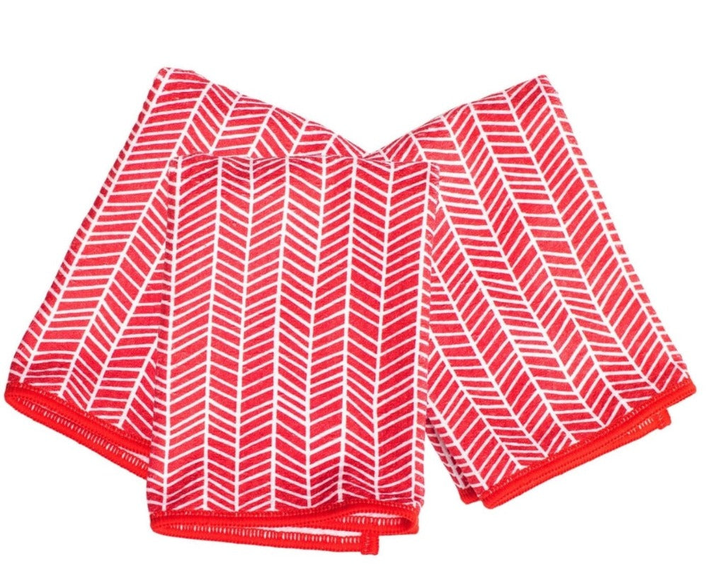 Black, White and Red Geometric Print Cotton Kitchen Towels Set of 3